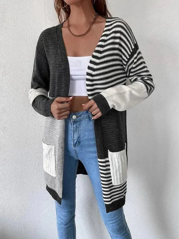 Striped Patchwork Women Cardigan Sweater
