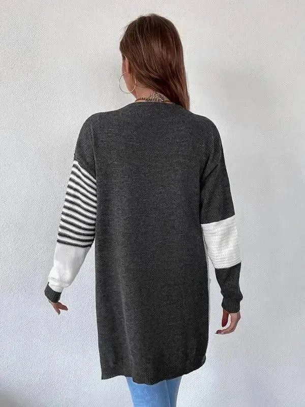 Striped Patchwork Women Cardigan Sweater