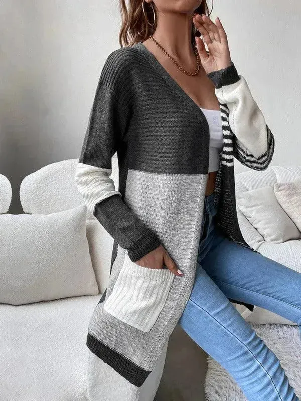Striped Patchwork Women Cardigan Sweater
