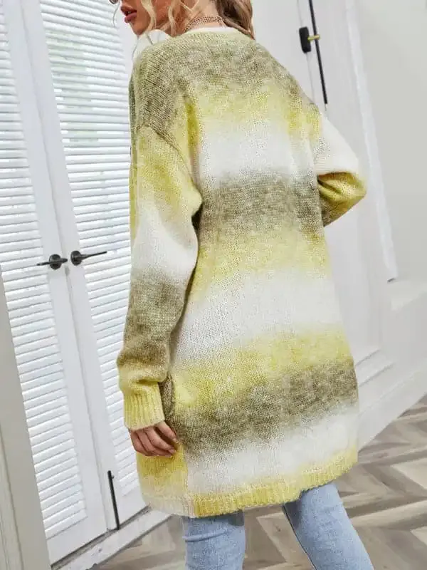 Sweater Rainbow Tie-Dye Mid-Length Oversized Cardigan Pocket Knit Jacket