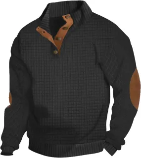Sweatshirts for Men Button Down Outdoor Casual Fashion Pullover Stand Collar Corduroy Color Blocking Sweater