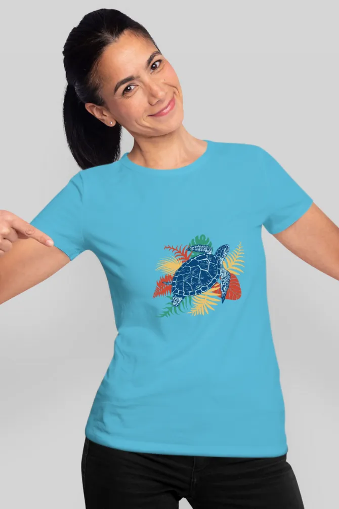 Tropical Sea Turtle Printed T-shirt for women