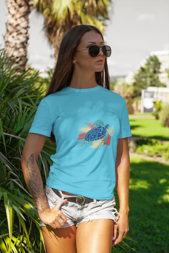Tropical Sea Turtle Printed T-shirt for women