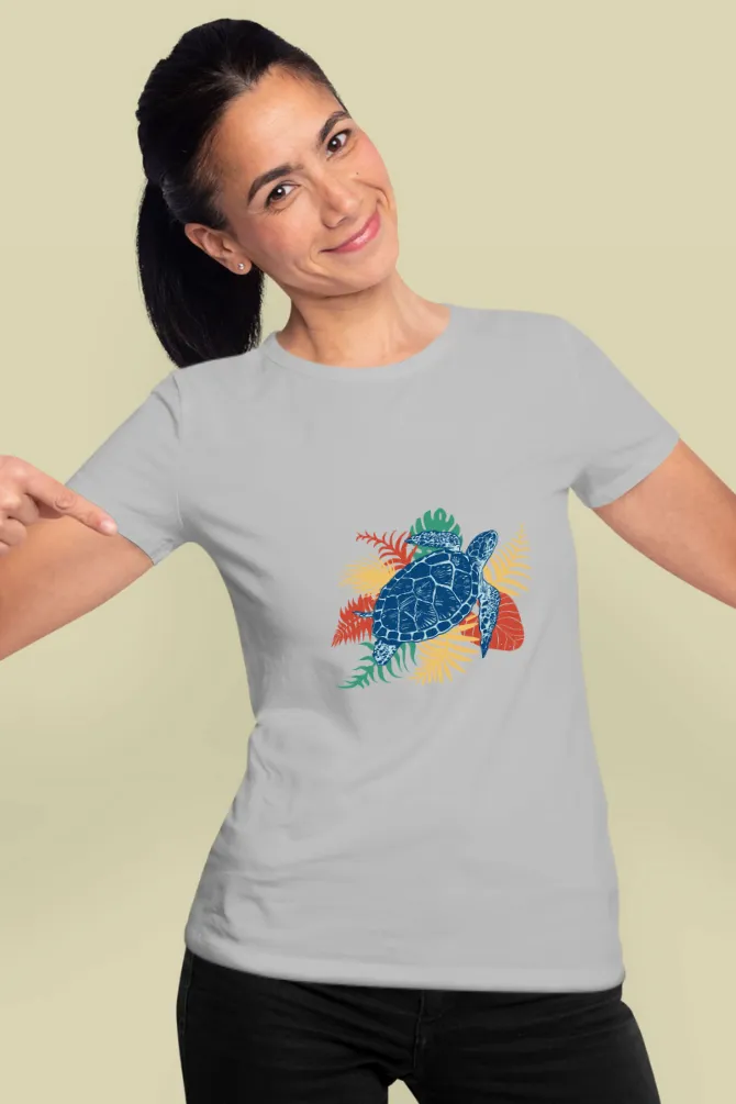 Tropical Sea Turtle Printed T-shirt for women
