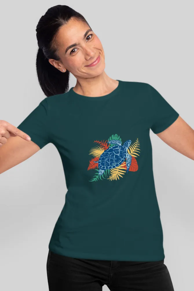 Tropical Sea Turtle Printed T-shirt for women