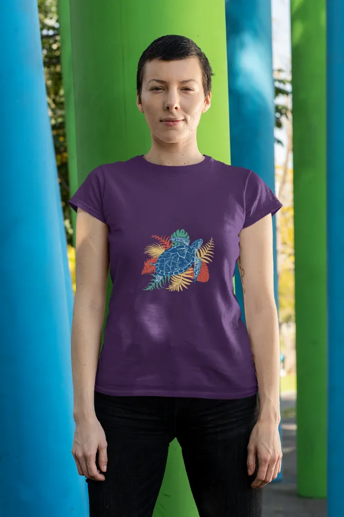 Tropical Sea Turtle Printed T-shirt for women