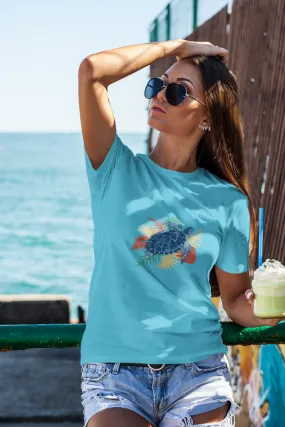 Tropical Sea Turtle Printed T-shirt for women