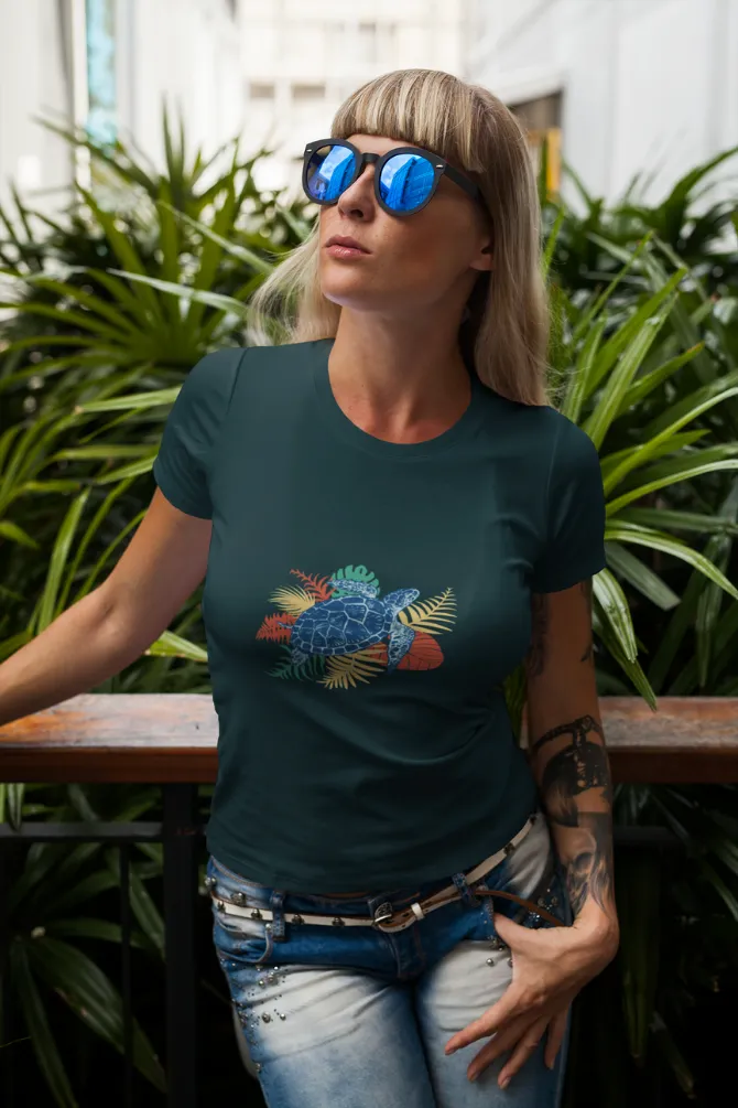 Tropical Sea Turtle Printed T-shirt for women
