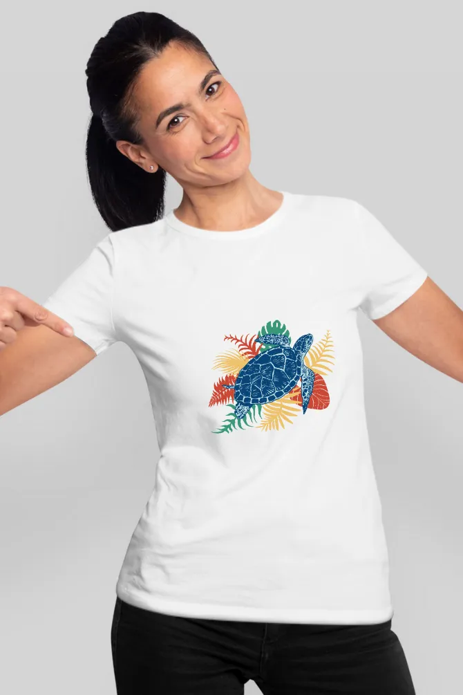 Tropical Sea Turtle Printed T-shirt for women