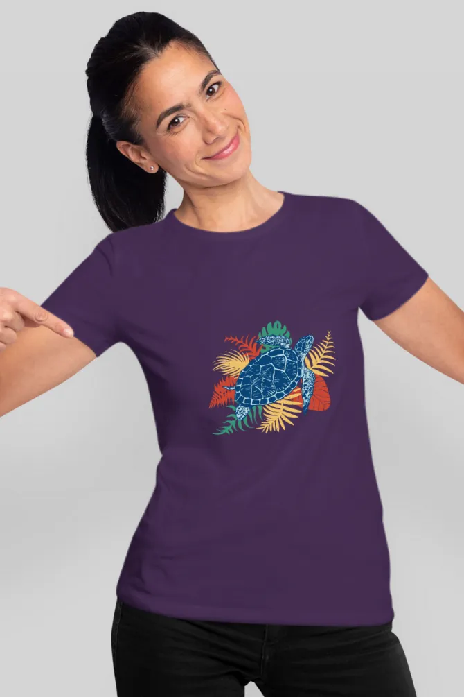 Tropical Sea Turtle Printed T-shirt for women