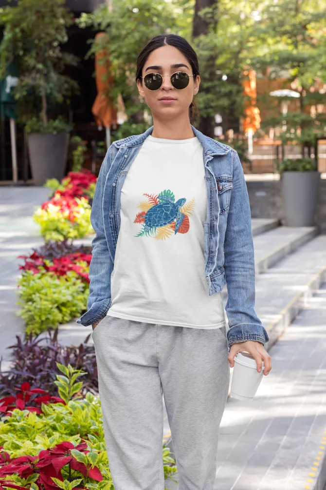 Tropical Sea Turtle Printed T-shirt for women