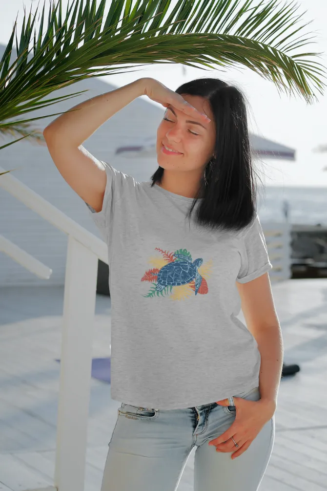 Tropical Sea Turtle Printed T-shirt for women