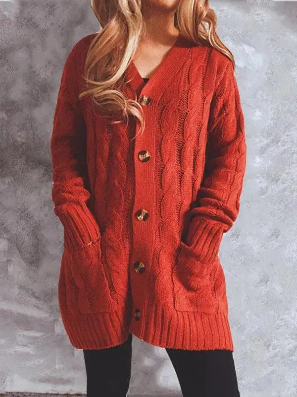 Twist Pocket Long Women Cardigan Sweater