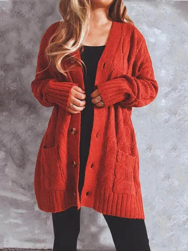 Twist Pocket Long Women Cardigan Sweater
