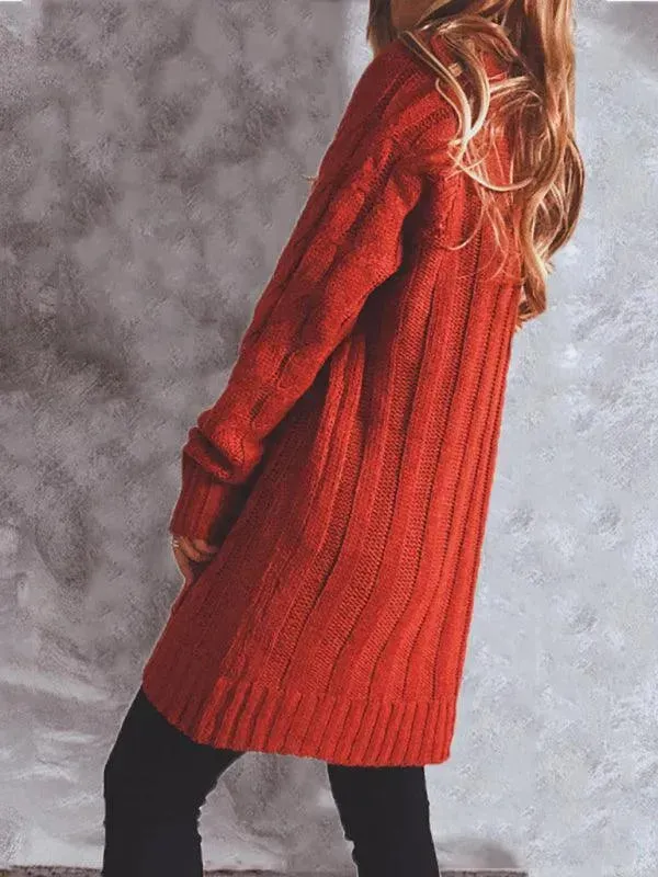 Twist Pocket Long Women Cardigan Sweater