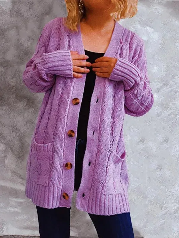 Twist Pocket Long Women Cardigan Sweater