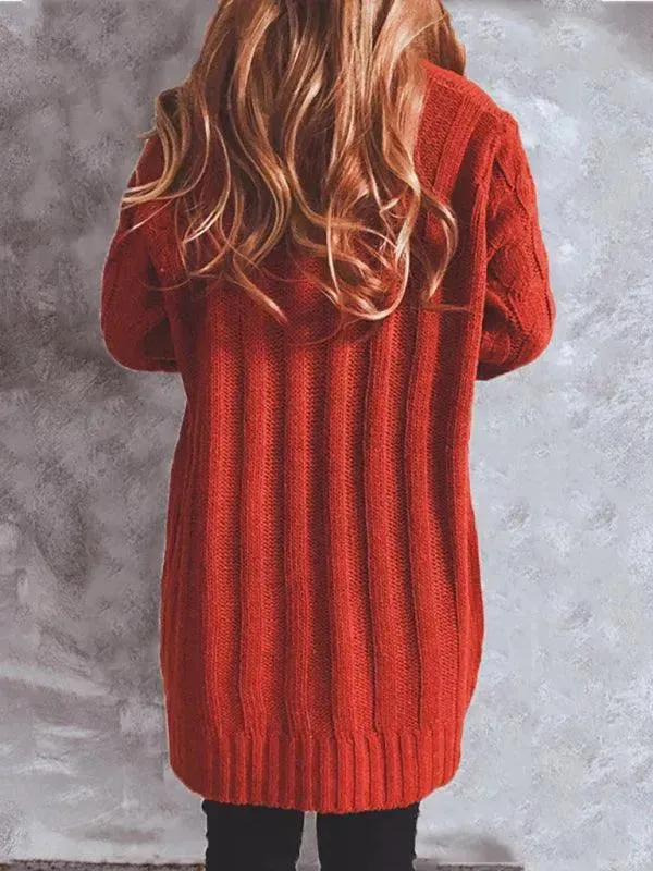 Twist Pocket Long Women Cardigan Sweater