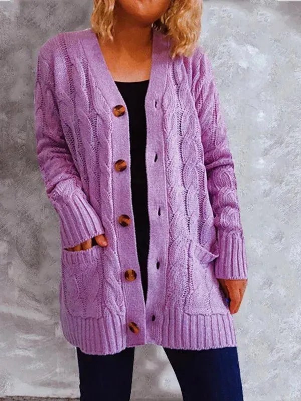 Twist Pocket Long Women Cardigan Sweater