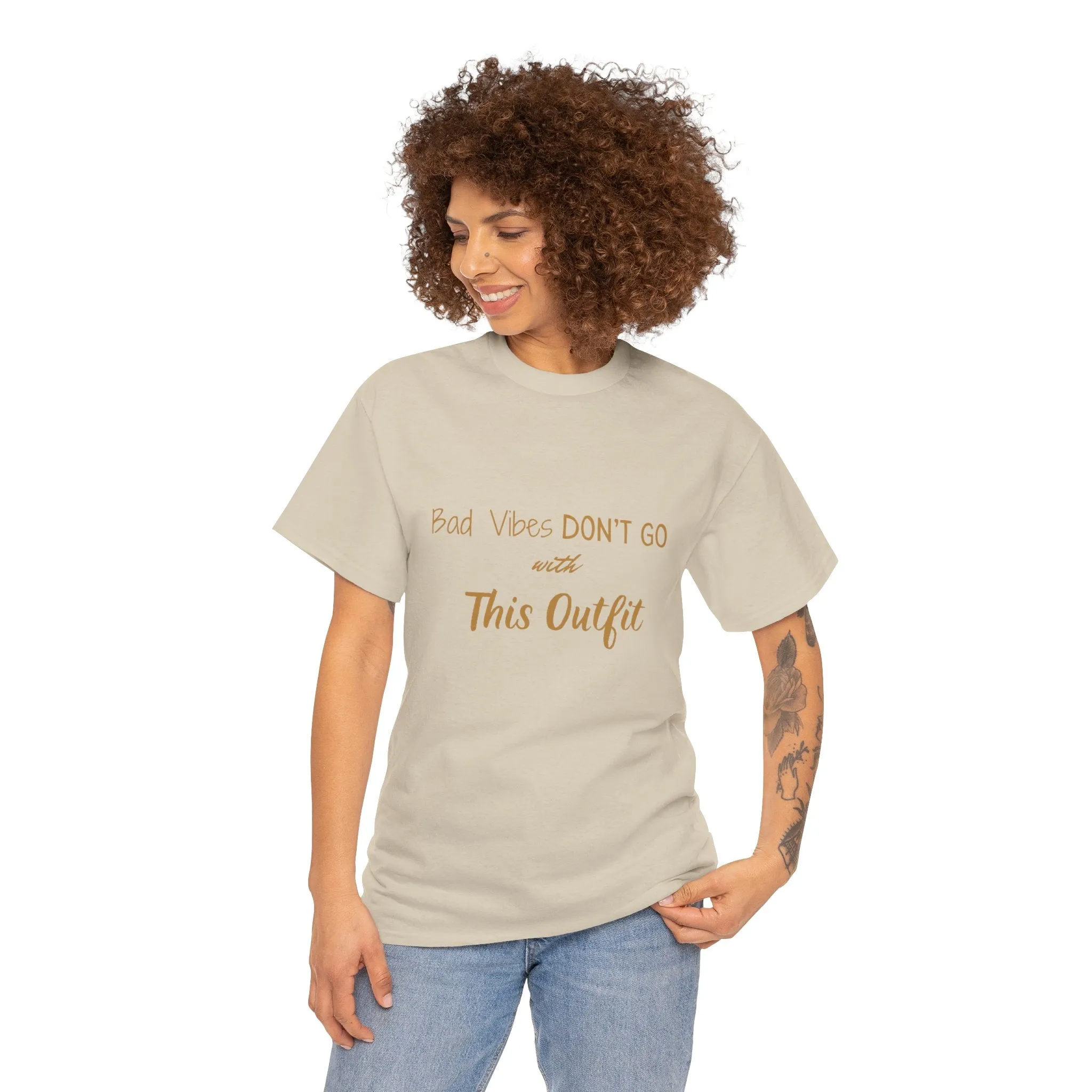 Unisex Heavy Cotton Tee-"Bad Vibes Don't Go with This Outfit.