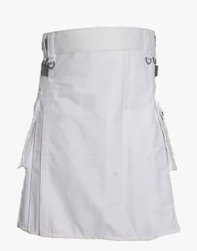 UTILITY KILT IN WHITE WITH LEATHER STRAPS
