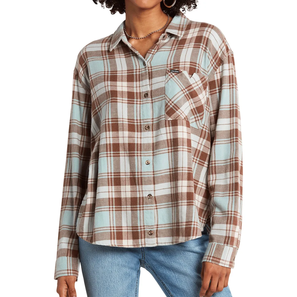 Volcom Women's Plaid To Meet U Button Down Flannel