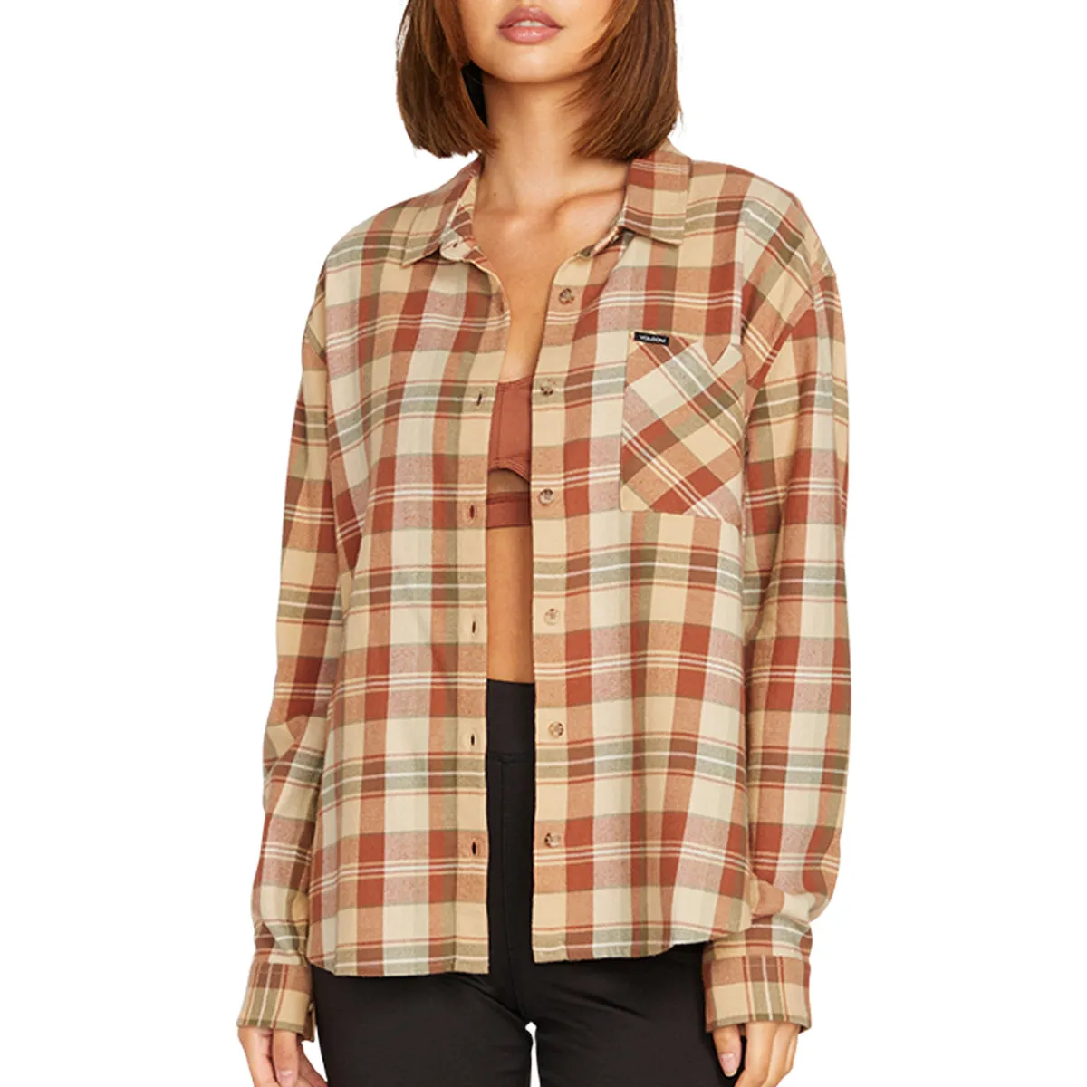 Volcom Women's Plaid To Meet U Button Down Flannel