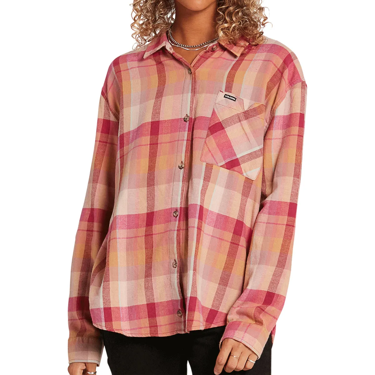 Volcom Women's Plaid To Meet U Button Down Flannel