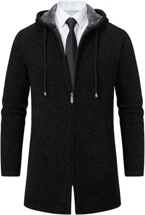 Wankang Men's Zip Up Hoodies Fleece Lined Sweater Cardigan Casual Long Sleeve Full Zipper Sherpa Knit Jacket with Pockets