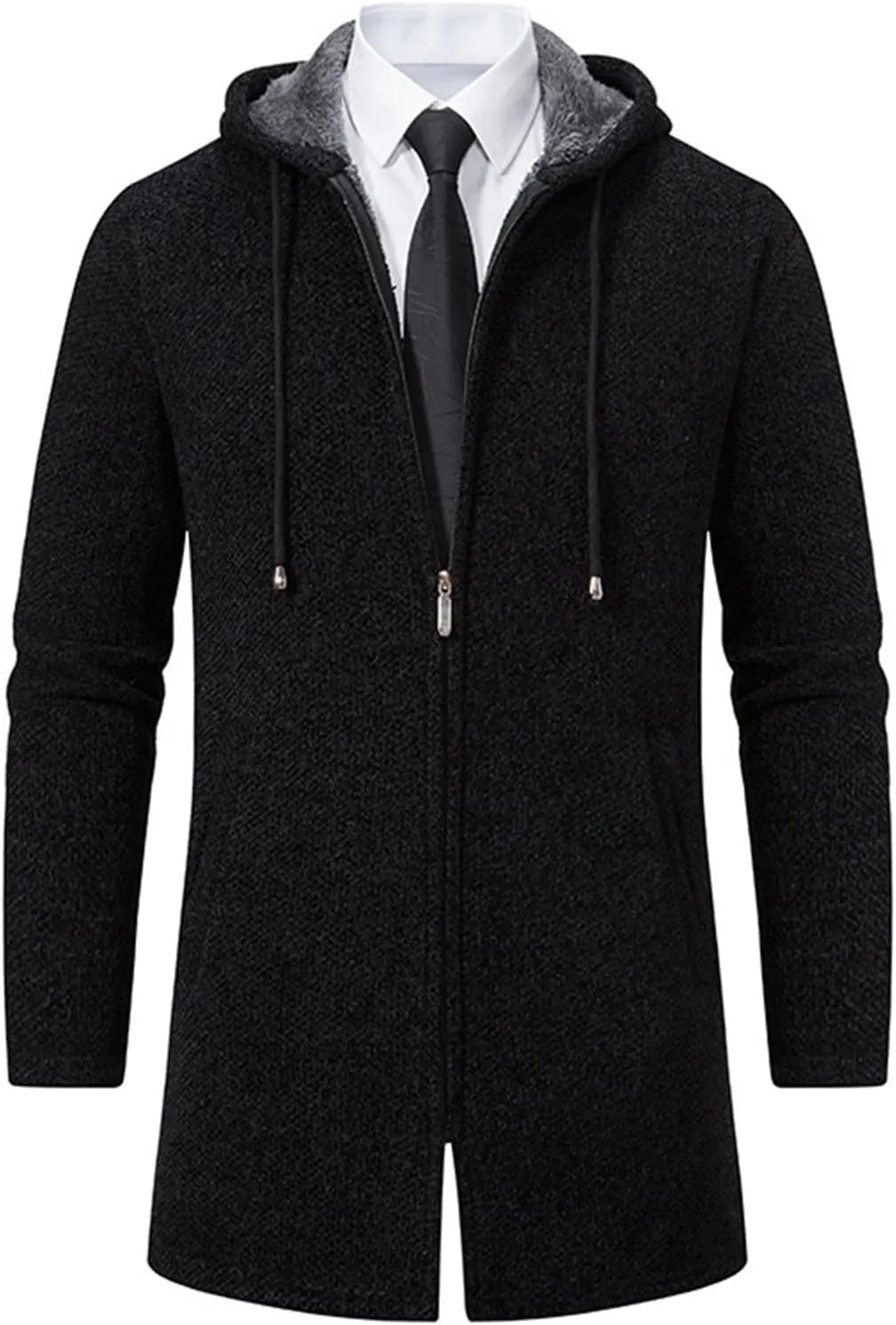 Wankang Men's Zip Up Hoodies Fleece Lined Sweater Cardigan Casual Long Sleeve Full Zipper Sherpa Knit Jacket with Pockets