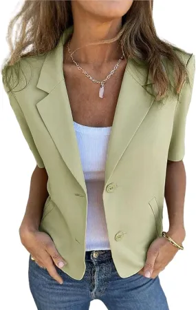 Women Casual Blazer Elegant Short Sleeve Collared Open Front Suit Jackets Spring Work Office Jacket Dressy Clothes