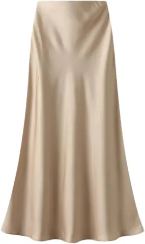 Women High Waisted Elegant Satin Skirt Party Wedding Flowy A-Line Midi Skirts