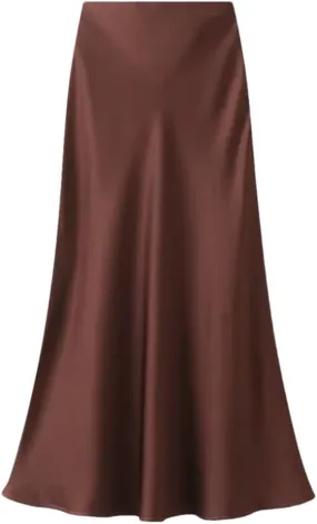 Women High Waisted Elegant Satin Skirt Party Wedding Flowy A-Line Midi Skirts