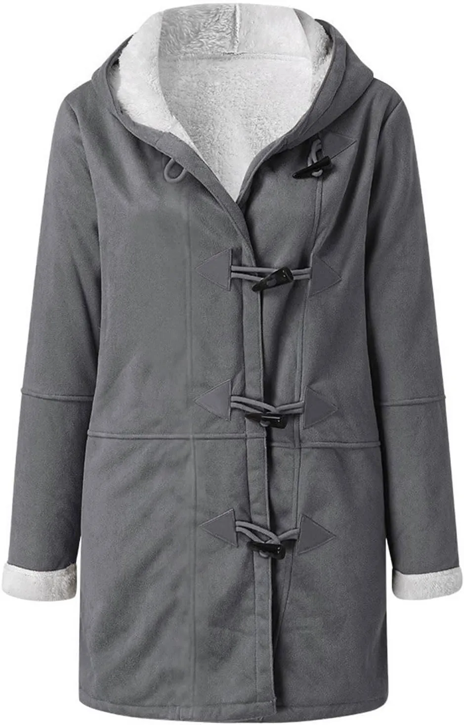 Women Winter Fleece Lined Suede Jackets Plus Size Long Sleeve Horn Buckle Hooded Overcoat Velvet Trench Thick Outwear