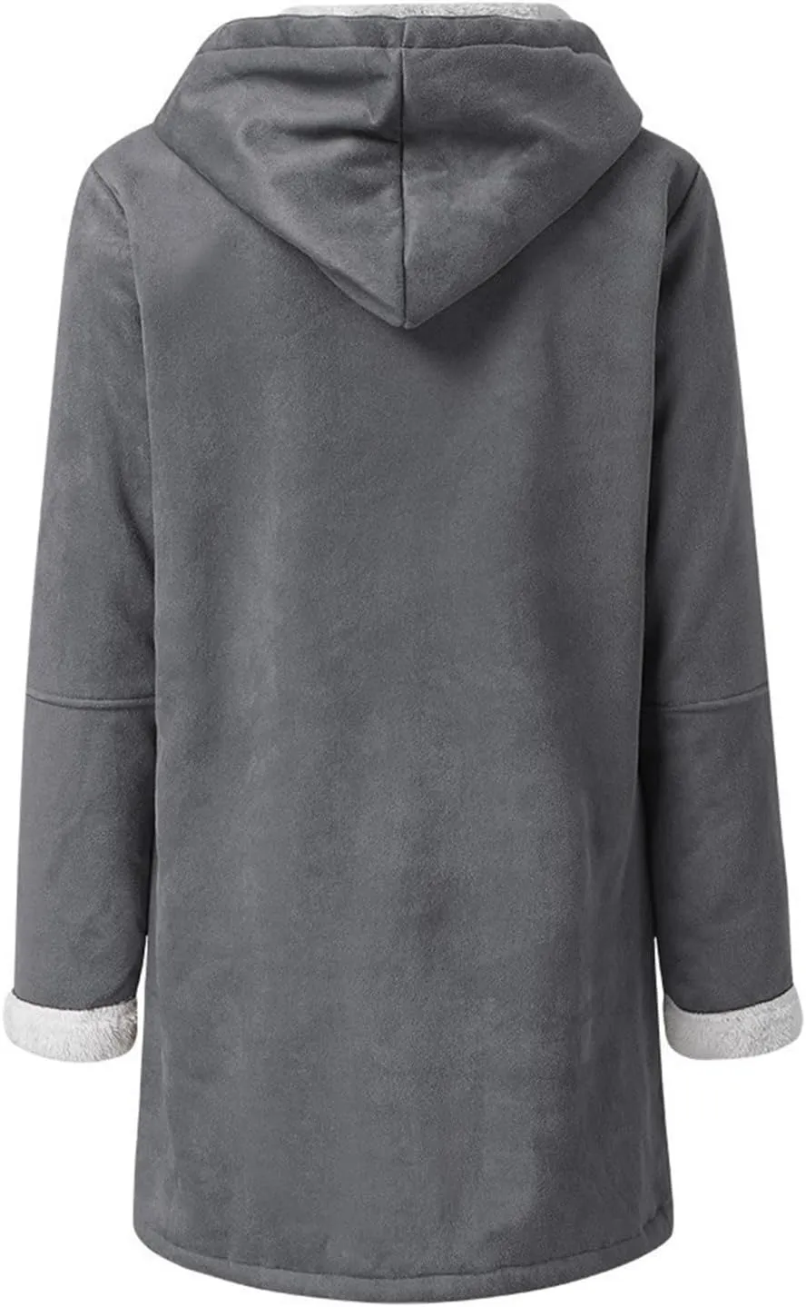 Women Winter Fleece Lined Suede Jackets Plus Size Long Sleeve Horn Buckle Hooded Overcoat Velvet Trench Thick Outwear