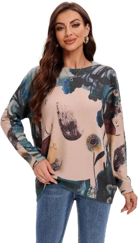 Womens Christmas Sweater Graphic Oversized Pullover Sweaters Casual Loose Long Sleeve Knit Sweater for Women