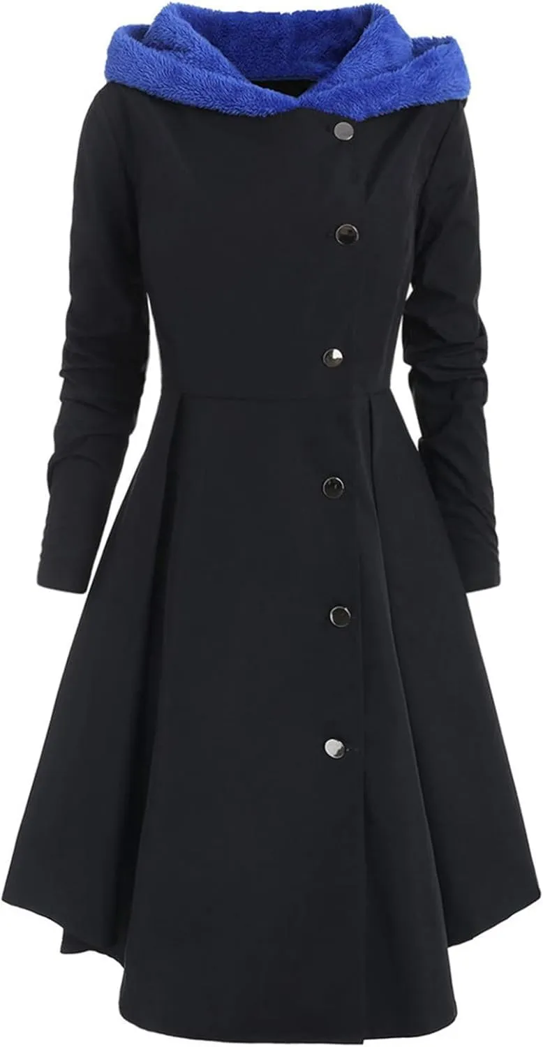 Womens Fashion Elegant Long Trench Coat Plus Size Asymmetric Pleated Skirt Jacket Casual Slim Single Breasted Overcoat