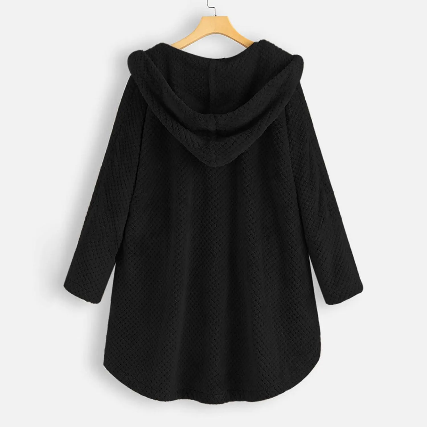 Womens Fleece Coats Casual Solid Hooded Jacket Oversized Long Sleeve Button Down Cardigan Coat Winter Soft Warm Outwear