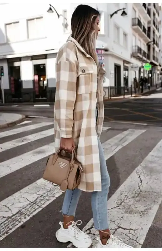 Women’S Long Plaid Shirt, Large Coat