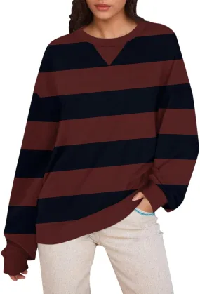 Women's Oversized Pullover Striped Sweatshirt Soft Crew Neck Fall Sweaters for Women Trendy 2024