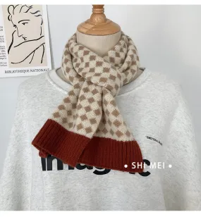 Women's plaid knitting wool scarf neck Women's autumn and winter color-blocking versatility