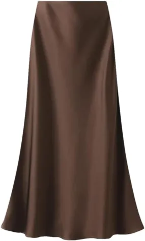 Women's Summer High Waisted Slim Elegant Satin Skirt Elastic Waist Mid-Length Party Wedding Skirts