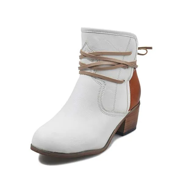 Women'S Vintage Lace Up Chunky Heel Booties 01739803C