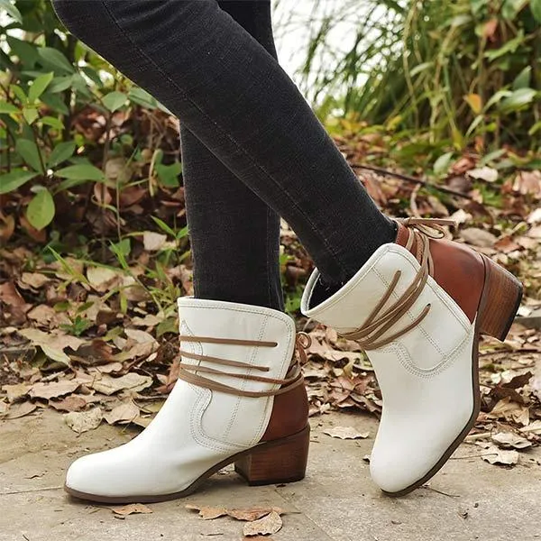 Women'S Vintage Lace Up Chunky Heel Booties 01739803C