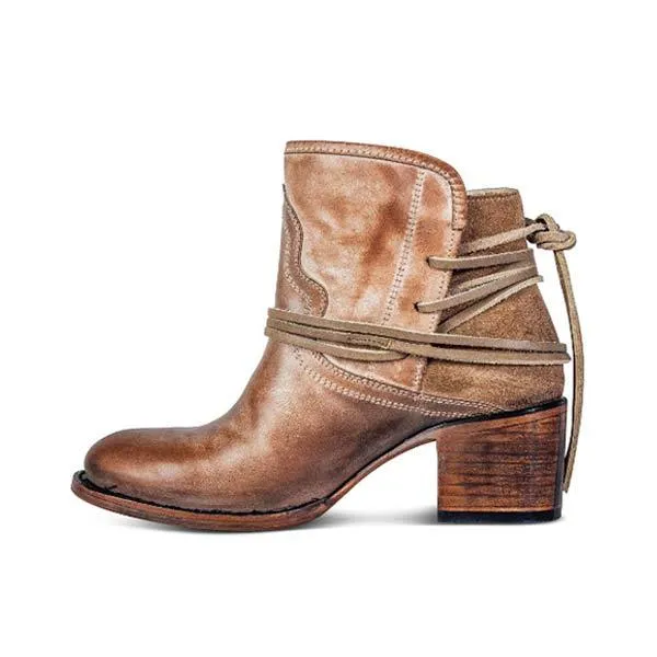 Women'S Vintage Lace Up Chunky Heel Booties 01739803C