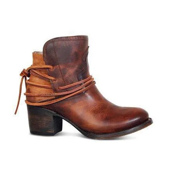 Women'S Vintage Lace Up Chunky Heel Booties 01739803C