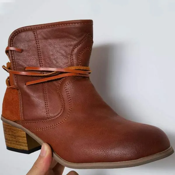 Women'S Vintage Lace Up Chunky Heel Booties 01739803C