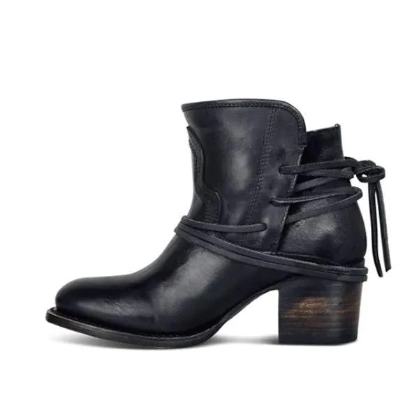 Women'S Vintage Lace Up Chunky Heel Booties 01739803C
