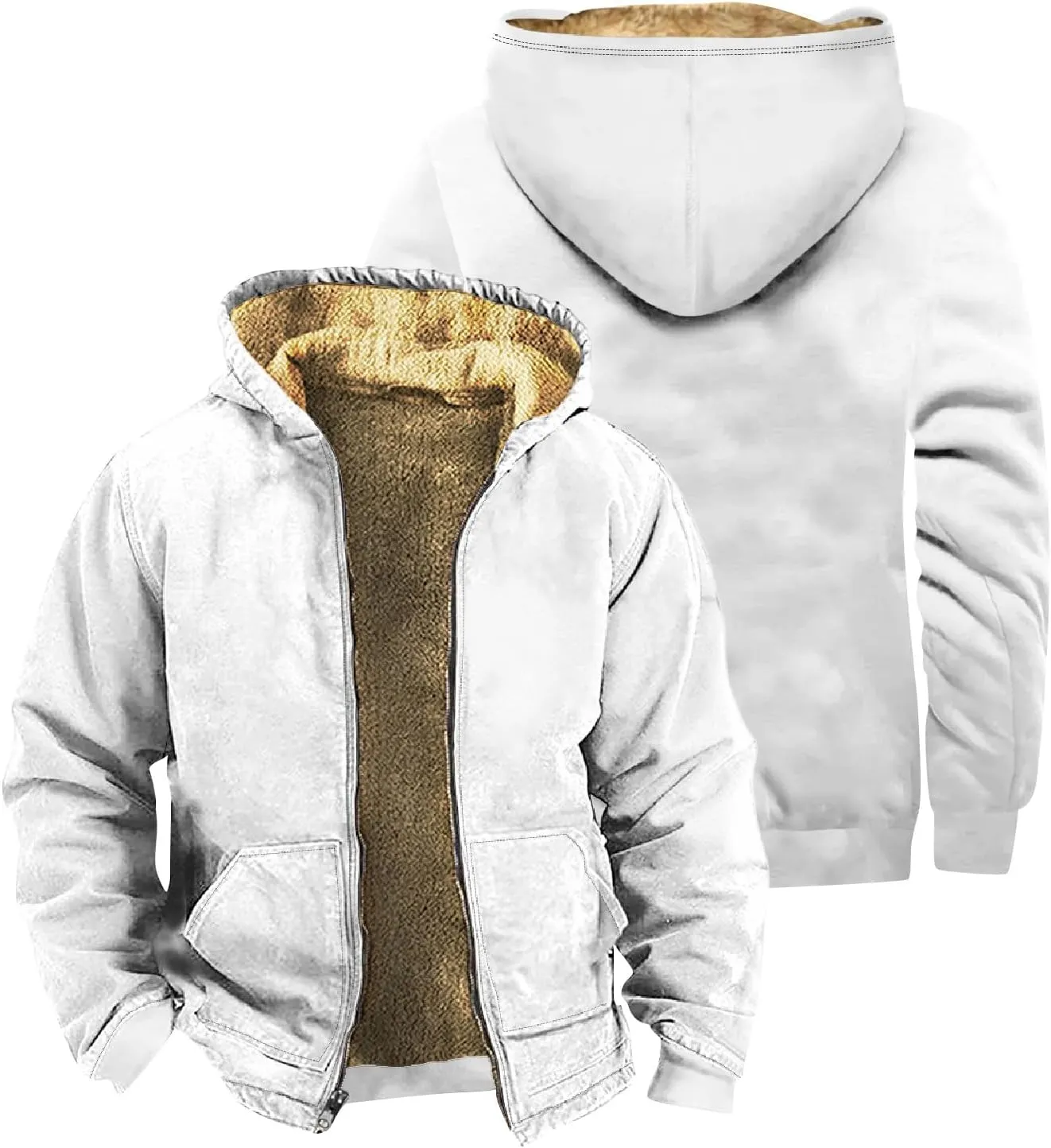 Ymosrh Men's Fleece Jacket Lined Sherpa Zip Up Coats With Hood Outwear Jackets, M-5XL